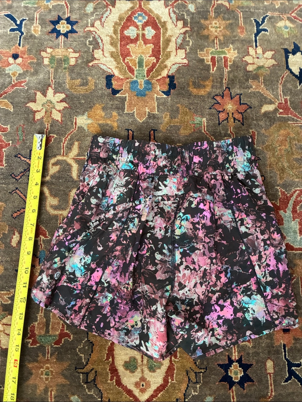 Lululemon Women's Black Floral-Print Elastic-Waist Skort in Pink & Teal